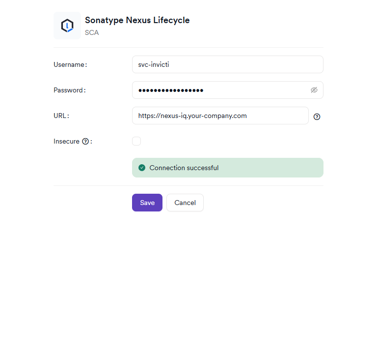 Sonatype Nexus Lifecycle connection successful