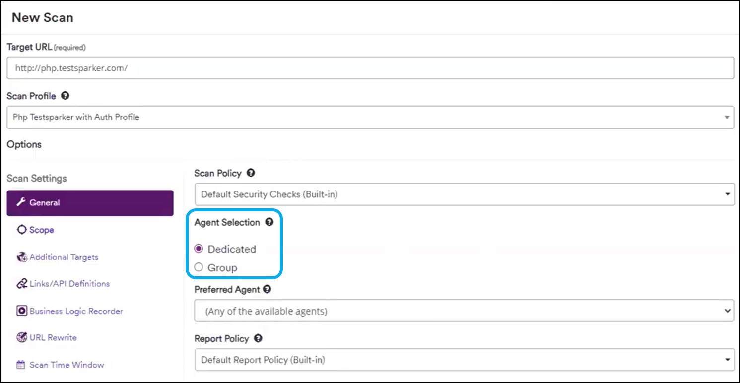 Select an agent to use during the scan.
