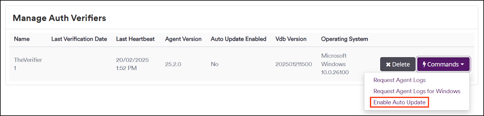 Enable auto updates button
