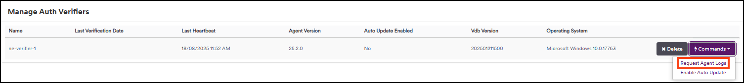 Requesting authentication verifier agent's logs in Invicti Enterprise on-premises