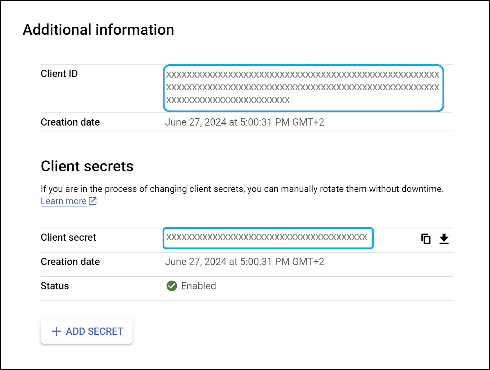 Copy Client ID and secret.