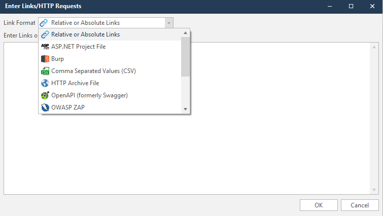 Enter links format options in Invicti Standard.
