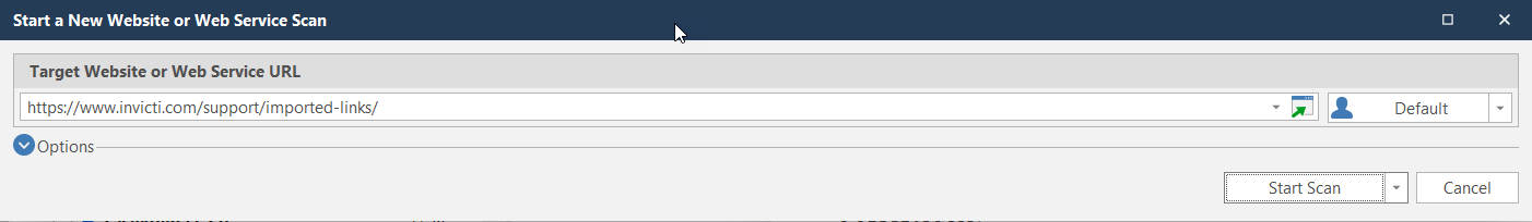 Options menu in Invicti Standard.
