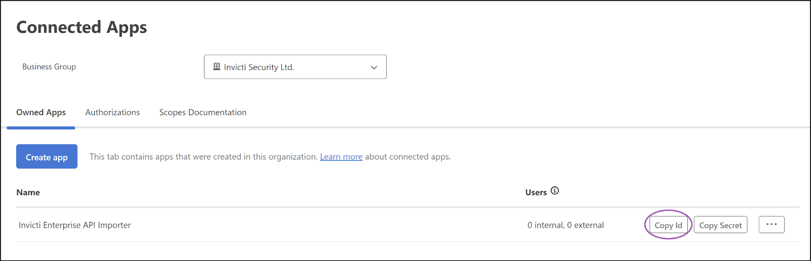 Copy ID button in MuleSoft.