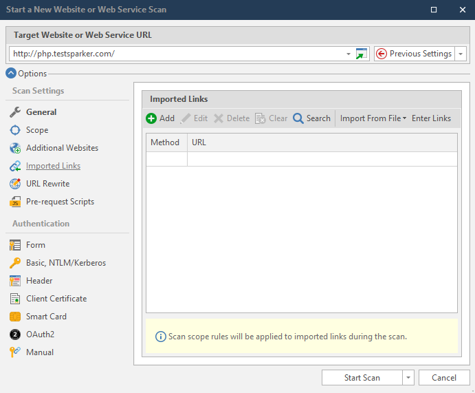 Import links in Invicti Standard.