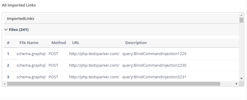 Imported GraphQL API links in Invicti Enterprise.