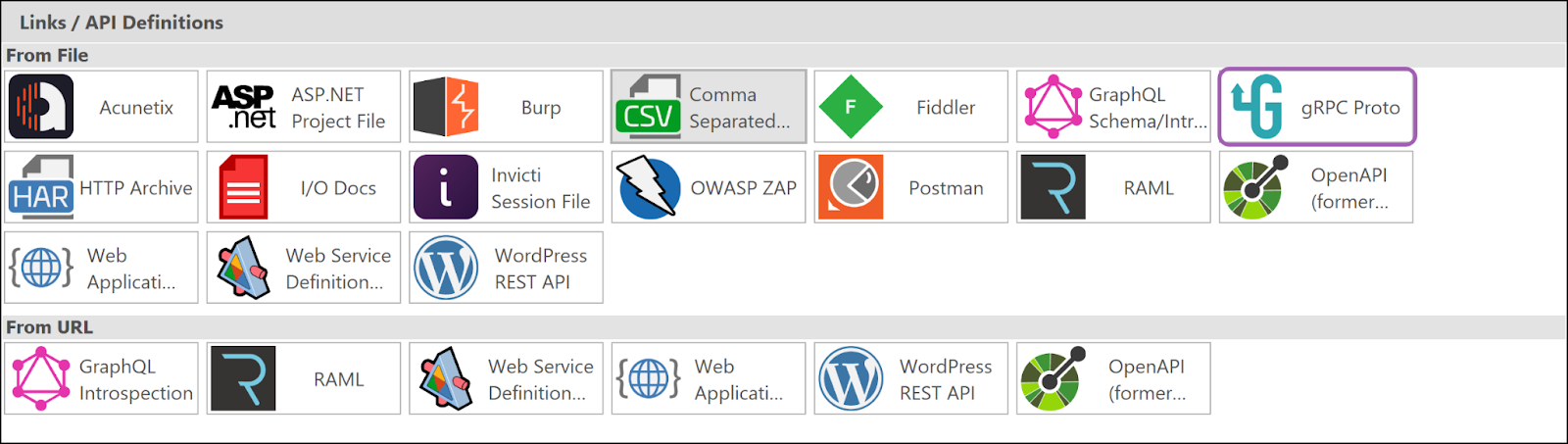 gRPC proto from file option in Invicti Standard.