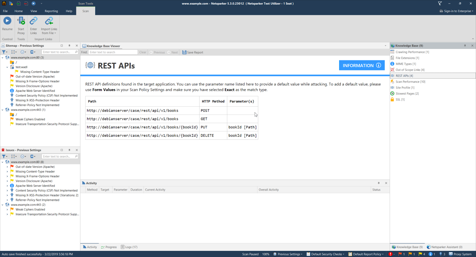 REST API node in Scan Summary dashboard in Invicti Standard.