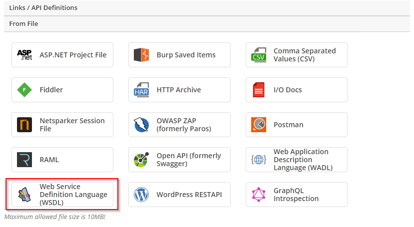 Import the WSDL schema from file to Invicti Enterprise.