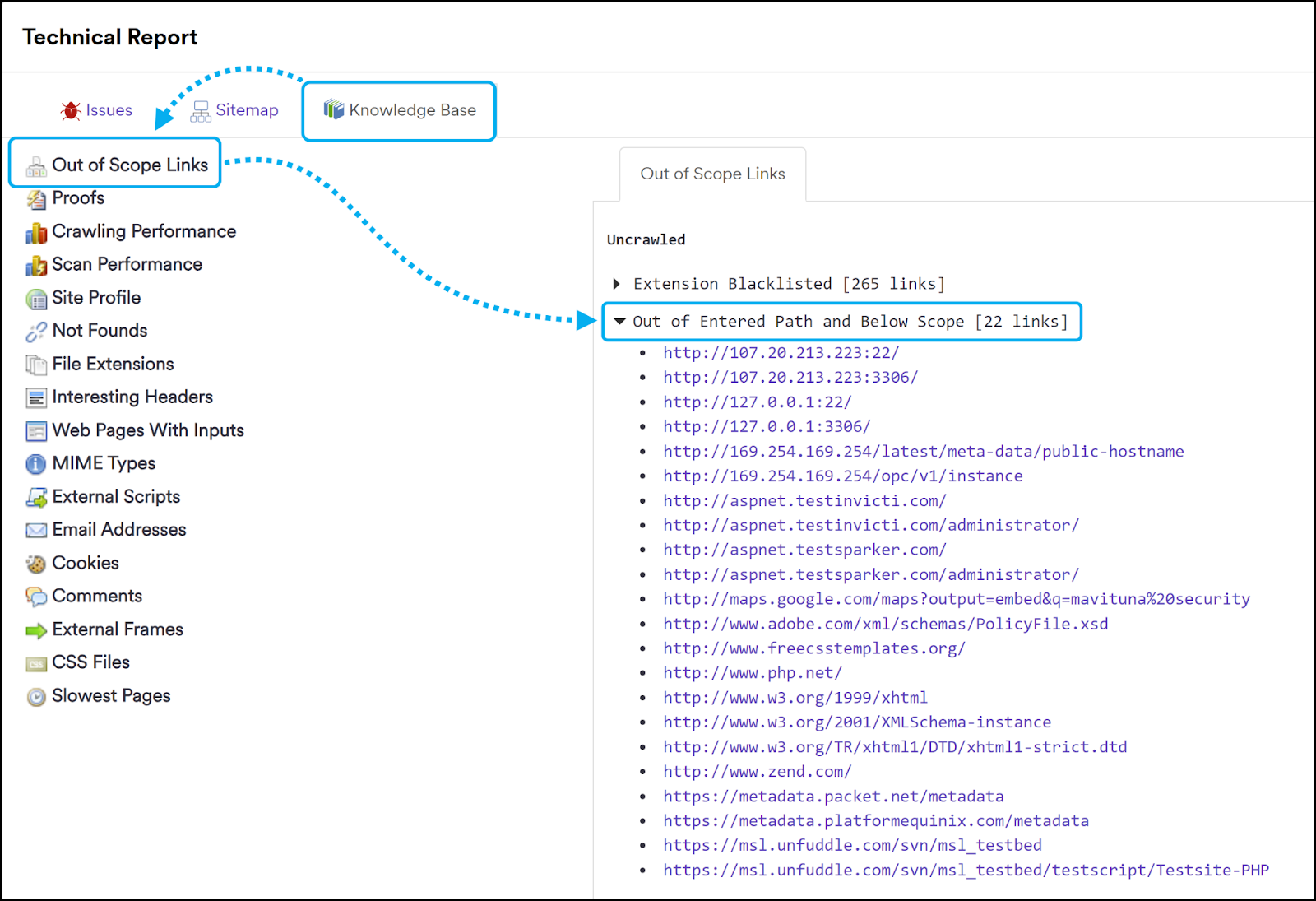 Invicti Enterprise Knowledge base in the Technical report.