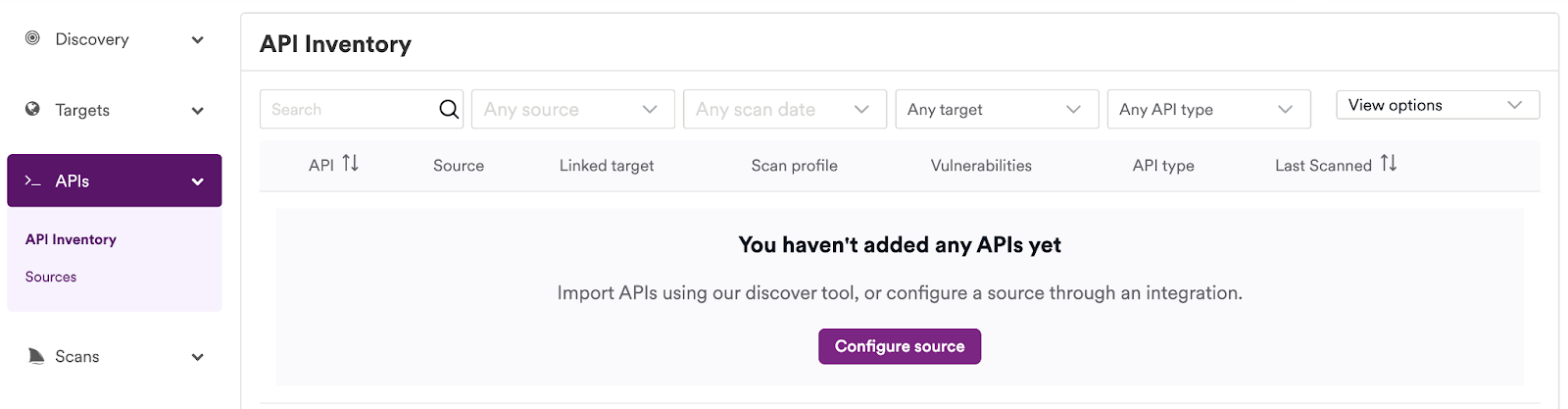 API Inventory showing no APIs