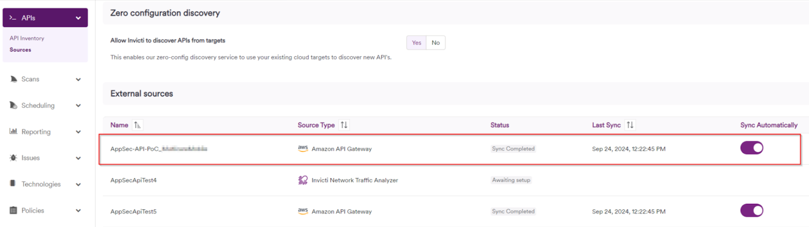Example of configured API source