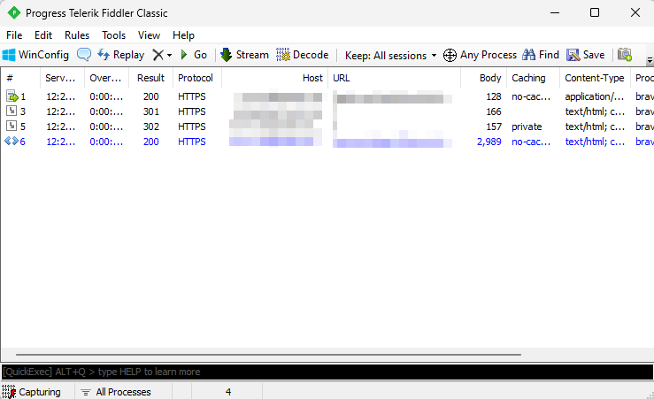 Capture traffic in Fiddler