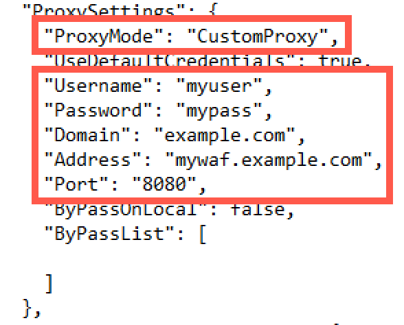 ProxySettings configuration in appsettings.json