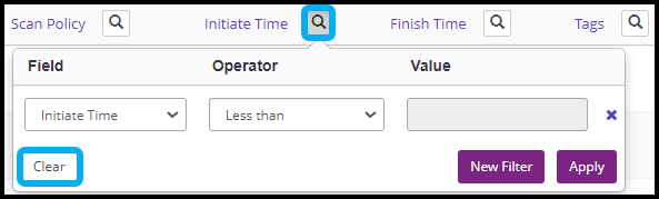 Clear filters in Invicti Enterprise