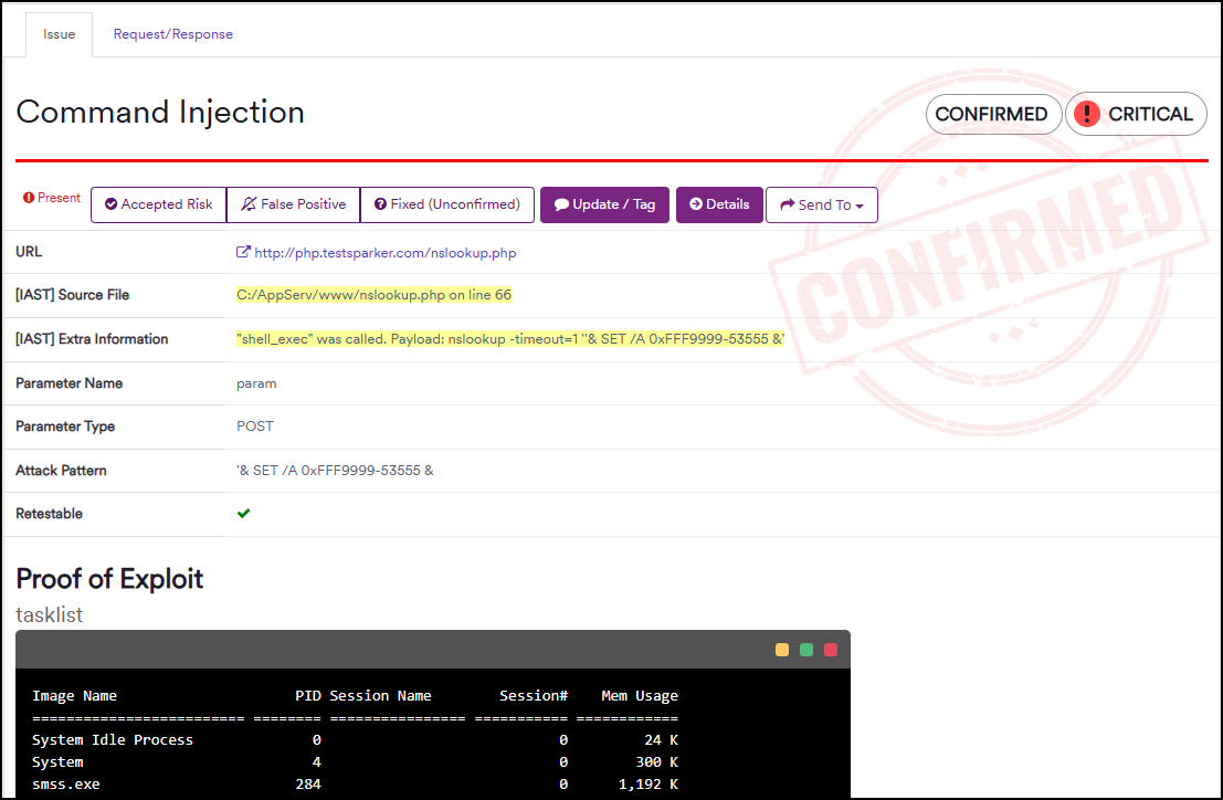 Command injection vulnerability Proof of Exploit example