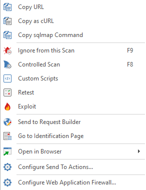 Right-click context menu in Invicti Standard