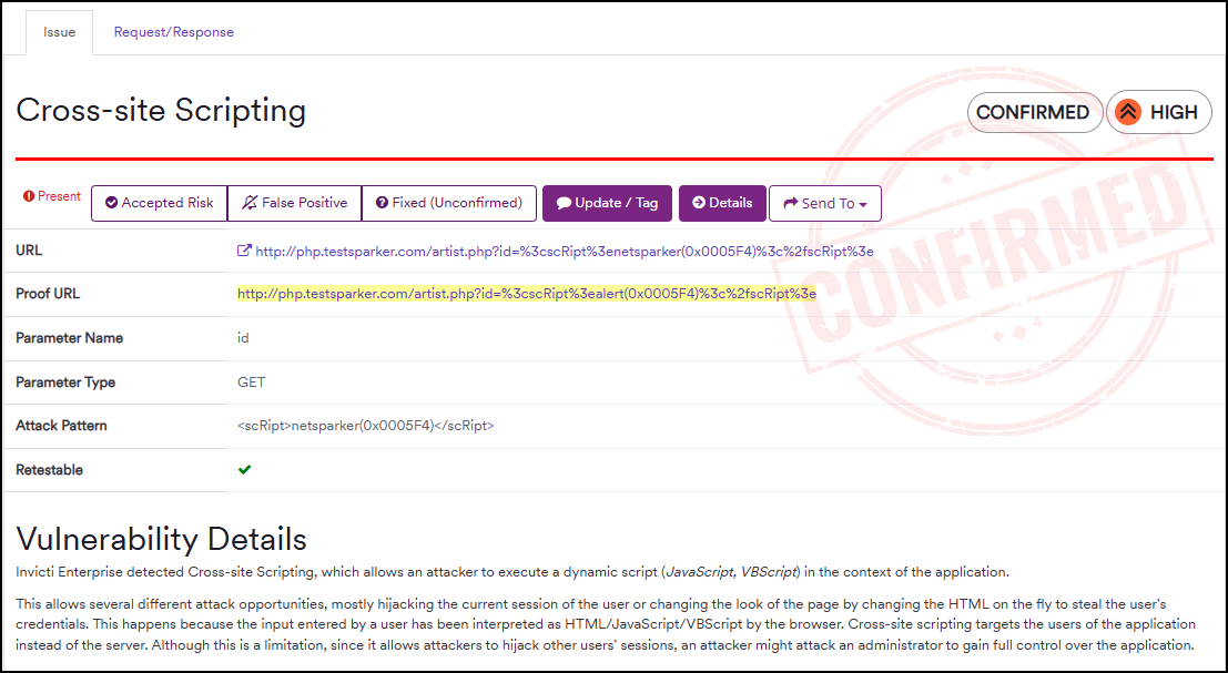 Cross-site Scripting vulnerability Proof of Concept example