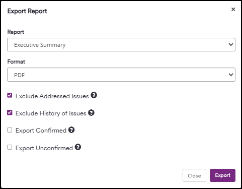 Exporting Executive Summary report after a scan