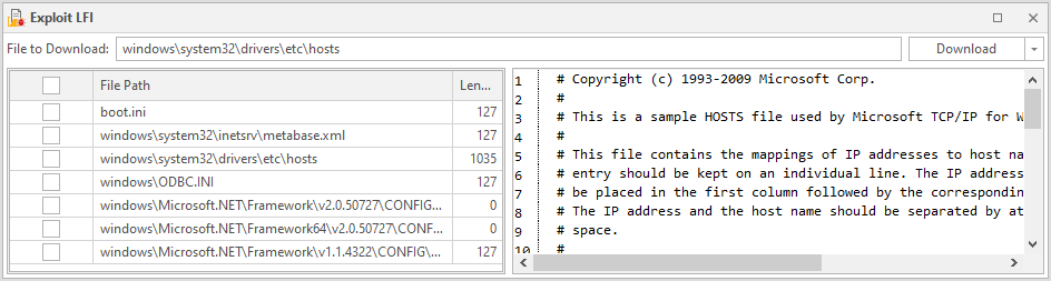 Exploit LFI panel in Scan Summary Dashboard