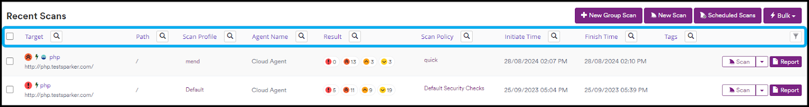 Filters location in Invicti Enterprise