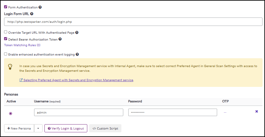 Form authentication options during scan in Invicti Enterprise