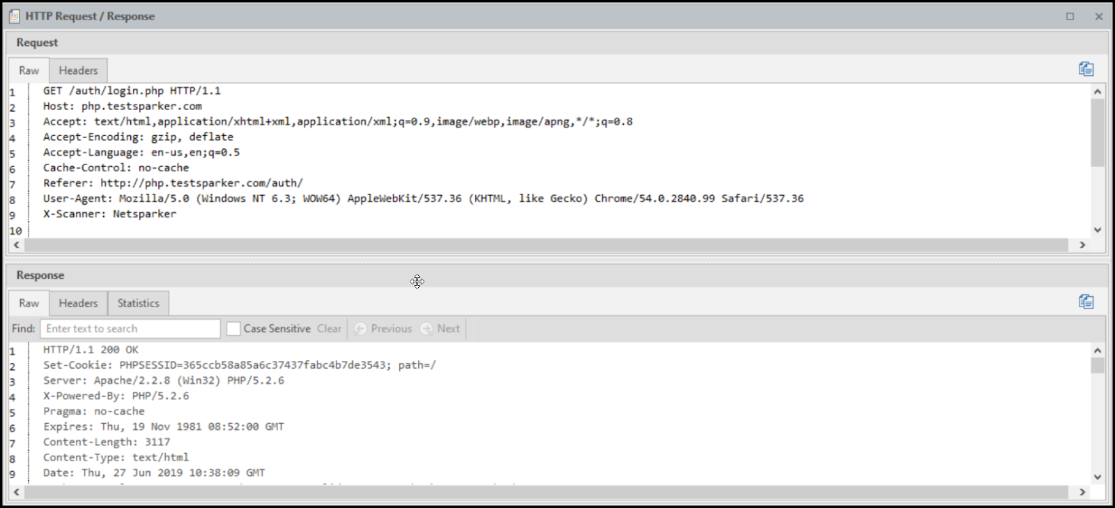 HTTP Request/Response panel in Scan Summary Dashboard