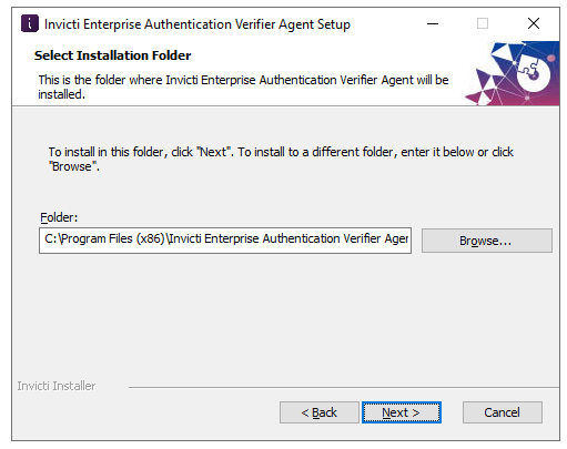 Select installation folder for Authentication Verifier Agent.