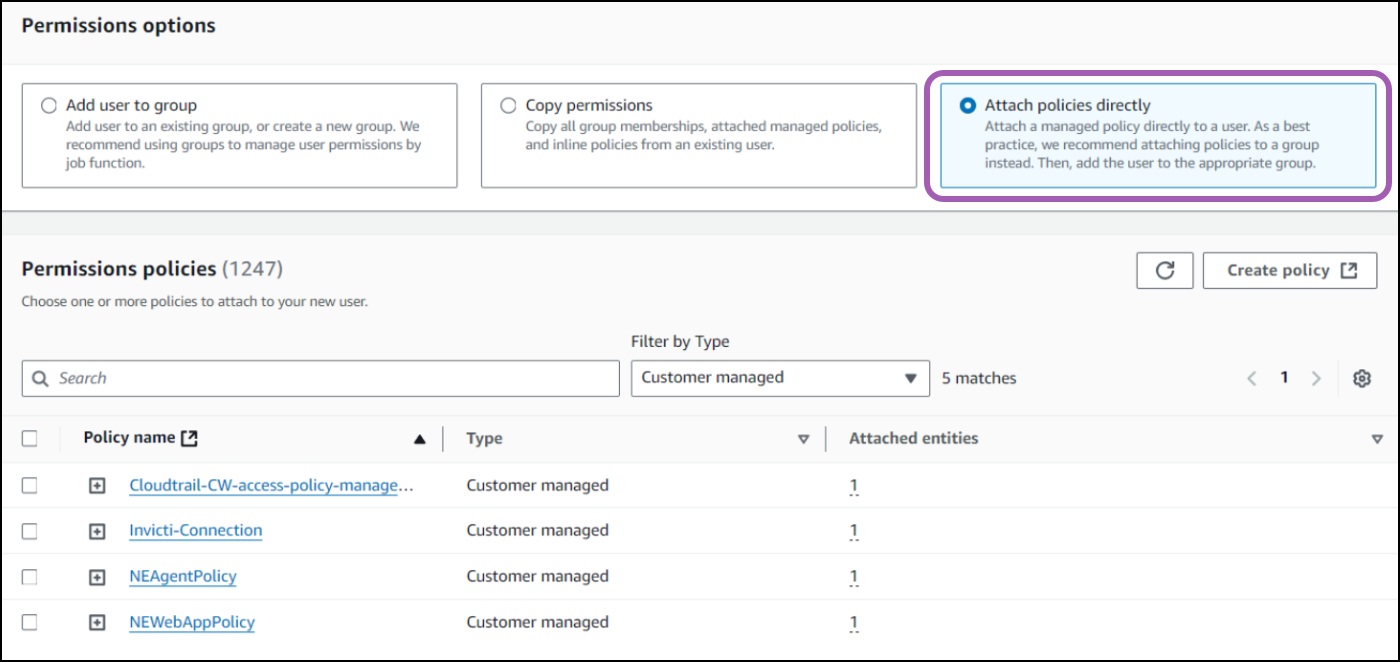 Attach existing policies directly