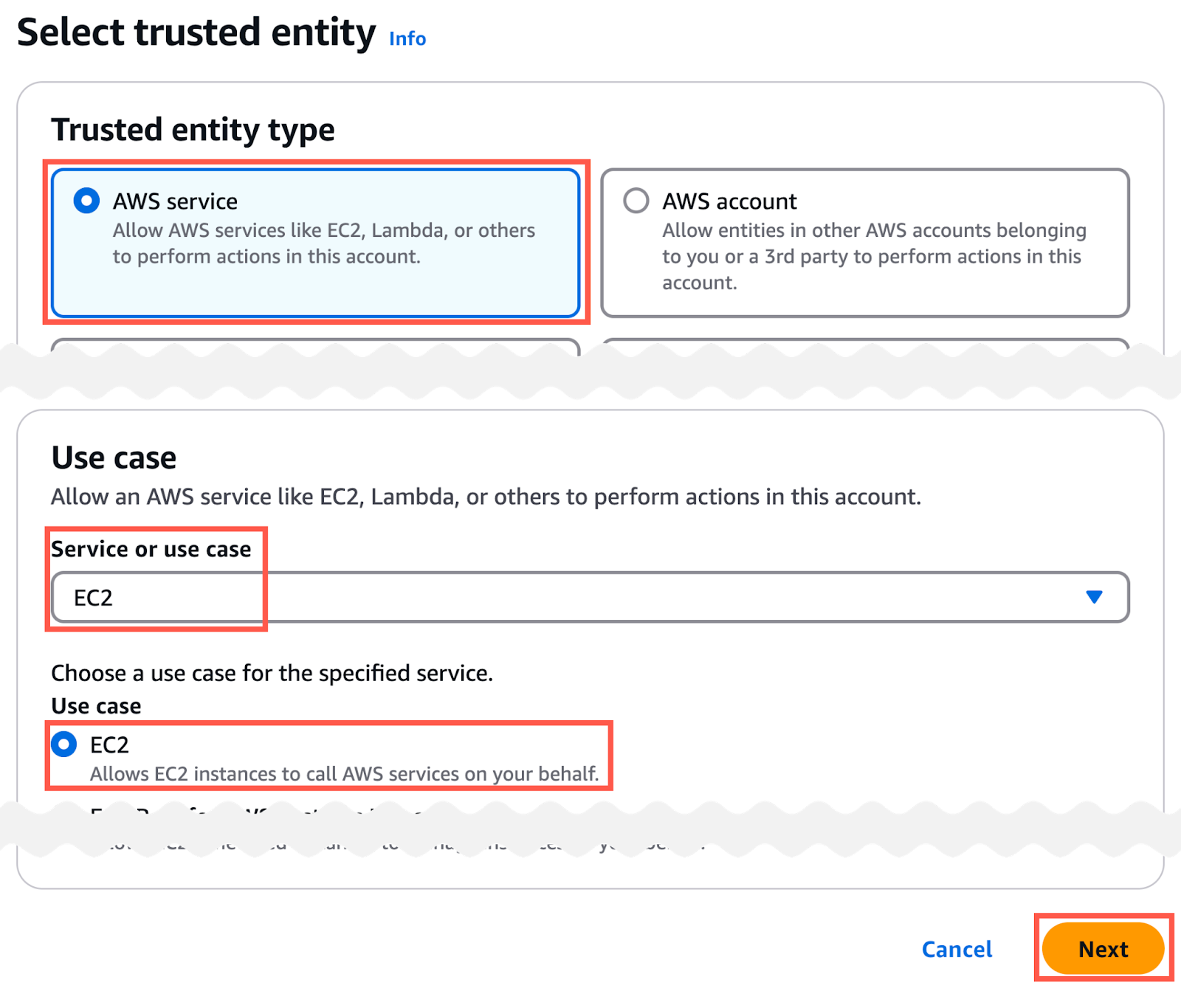 Select trusted entity.