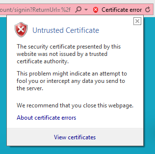Certificate error.