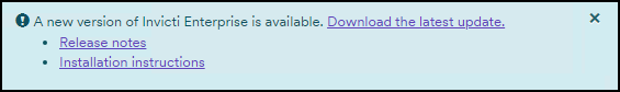 Update notification showing download link for the latest Invicti Enterprise version.