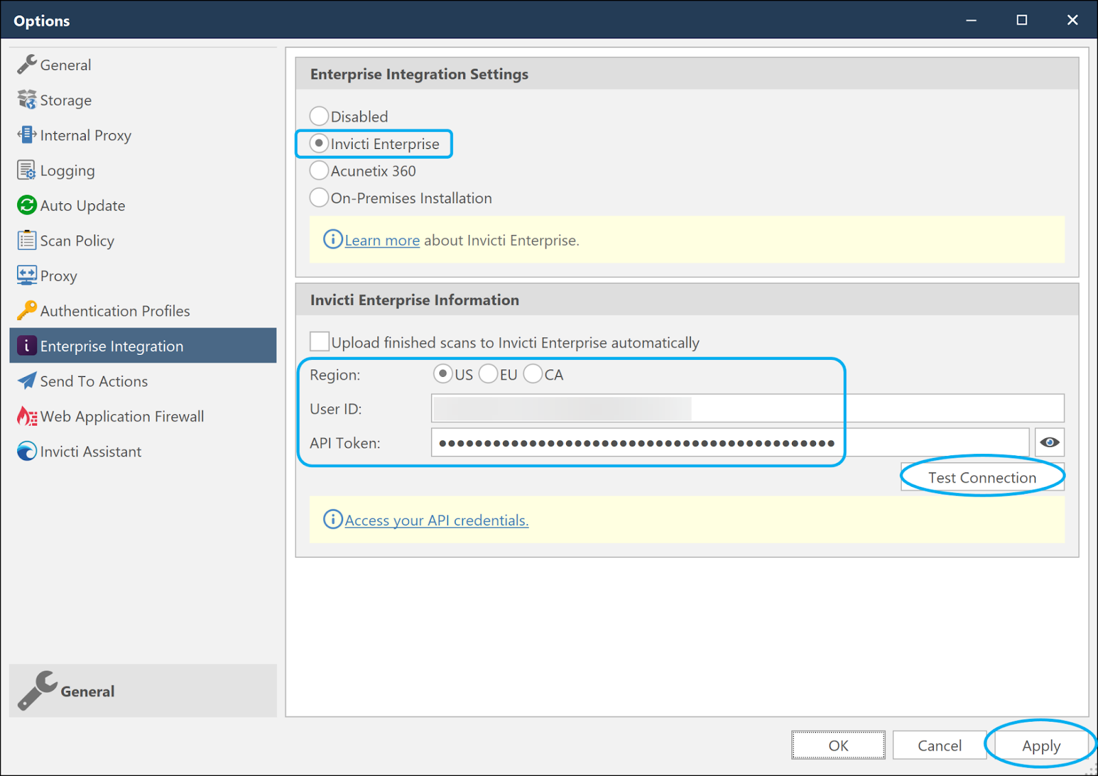 Invicti Standard Enterprise Integration Settings