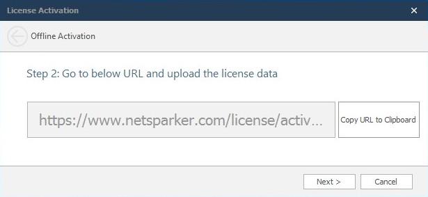 Go to the URL to upload the license data.