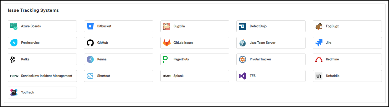 Available Invicti Enterprise integrations with Issue Tracking Systems