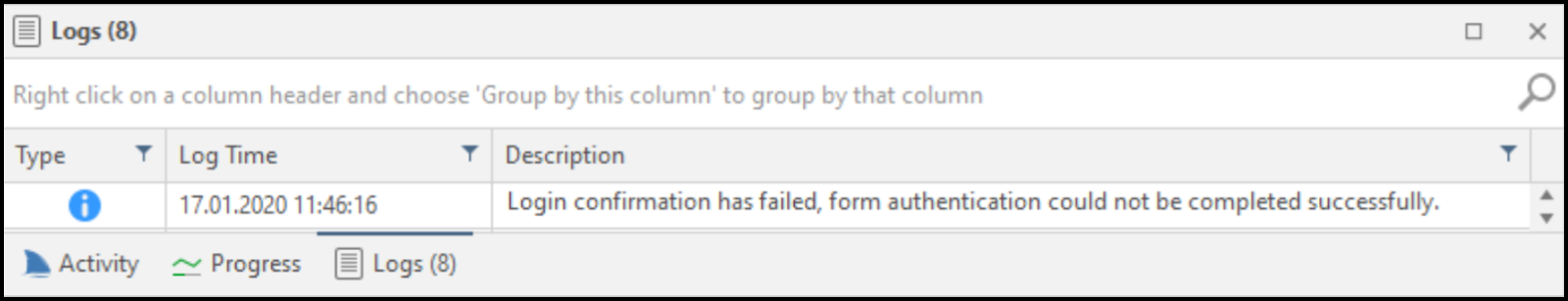 Logs panel in Scan Summary Dashboard