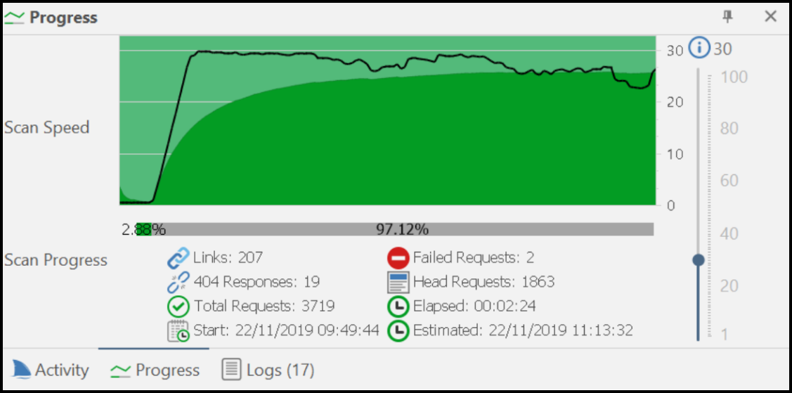 Progress panel in Scan Summary Dashboard