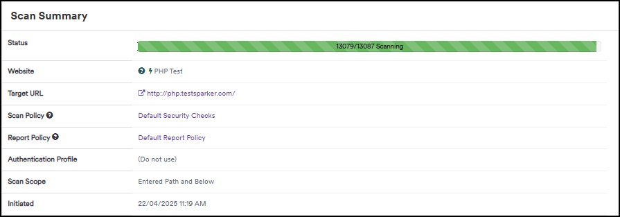 Real-time scan summary in Invicti Enterprise