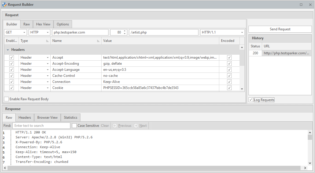 Request Builder panel in Scan Summary Dashboard