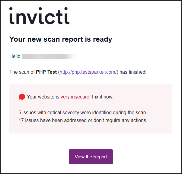 Scan report email after finished scan in Invicti Enterprise