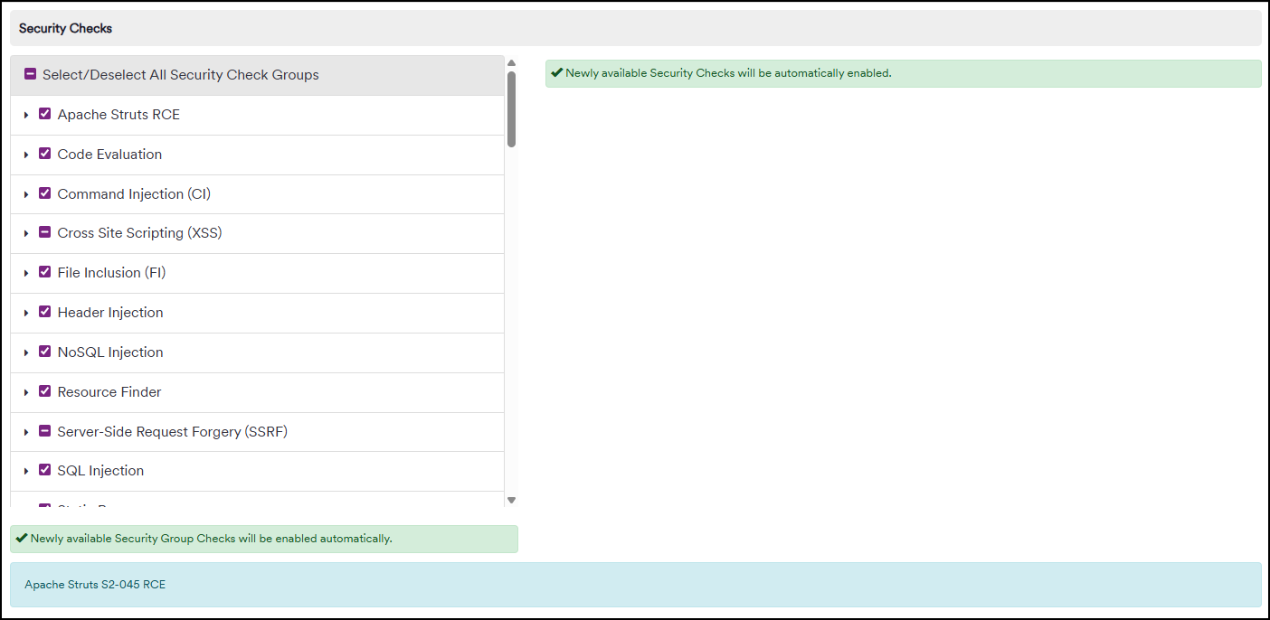 Web security scanner adaptability and configuration options