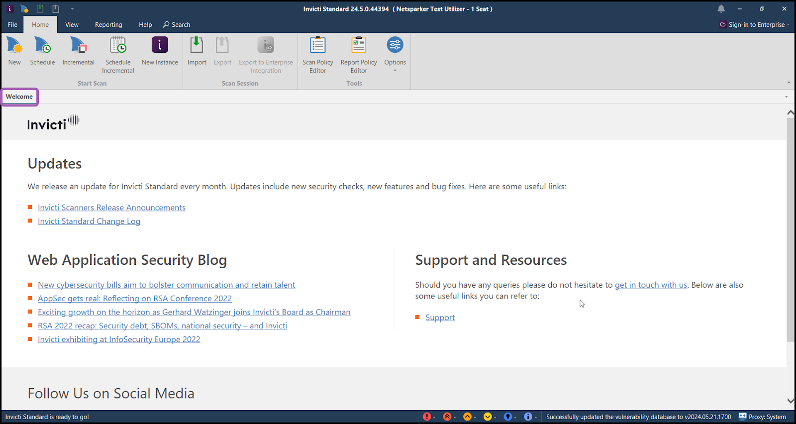 Welcome dashboard in Invicti Standard