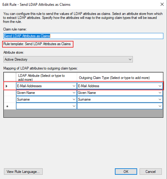 ADFS LDAP Attributes Mapping