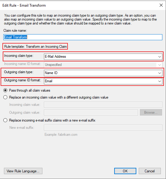 ADFS Transform Incoming Claim configuration