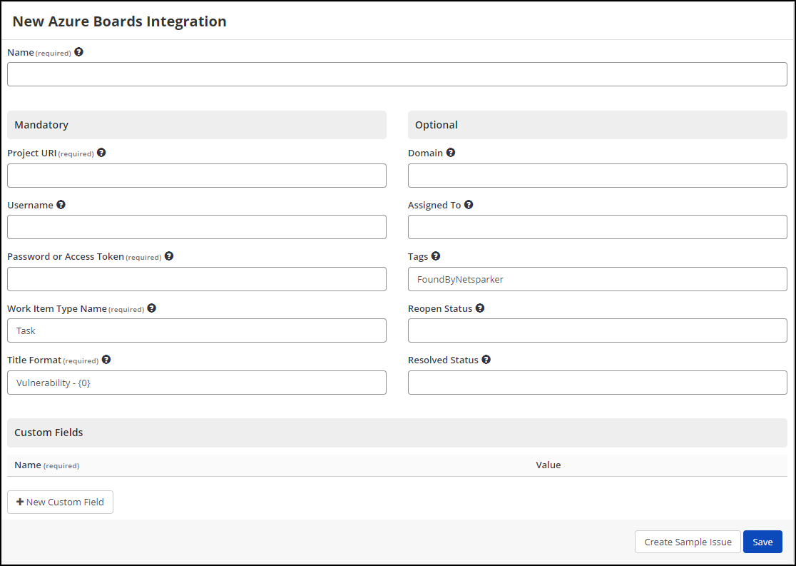 Azure Boards selection from Issue Tracking Systems integration options