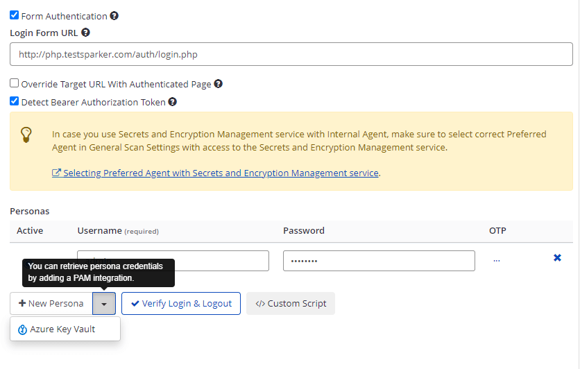 Azure Key Vault form authentication setup