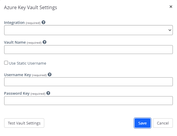 Azure Key Vault persona configuration dialog