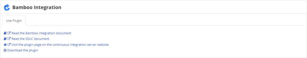 Bamboo integration page showing Use Plugin tab and Download the plugin button