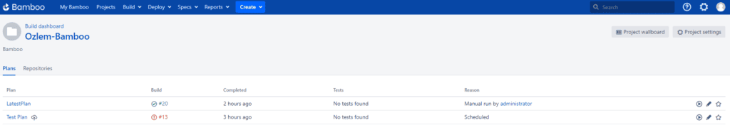 Bamboo Projects page showing project and plan selection for adding Netsparker Enterprise Scan plugin