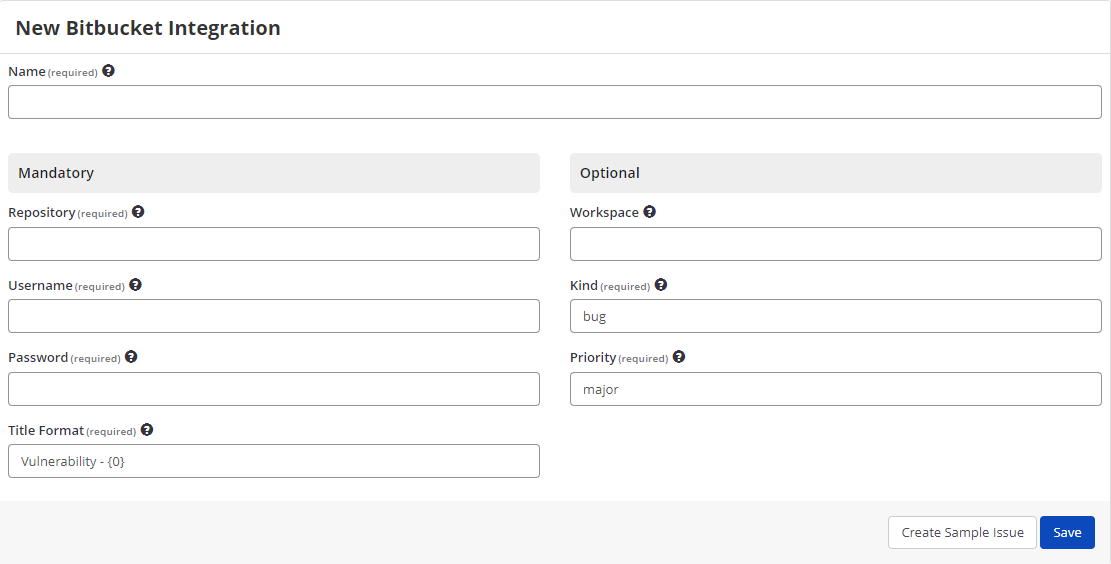 Issue Tracking Systems section displaying Bitbucket integration option